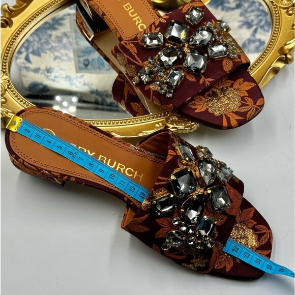 🆕 TORY BURCH 🧿 NWOT Martine 25mm Slide, Burgundy & Gold Jacquard, Sz 7 - Picture 11 of 16